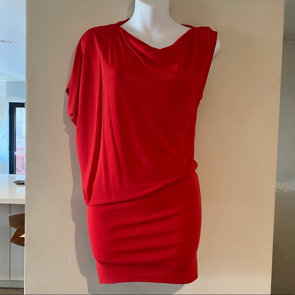 bebe Red One-Shoulder Mini Dress